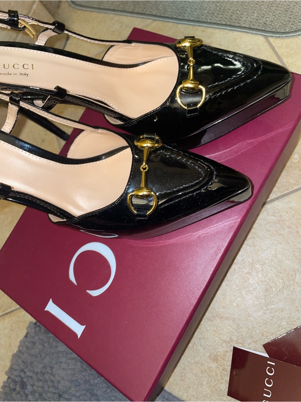 Gucci Black Patent Leather Horsebit Slingback Pumps GG size 7 high heels - Picture 3 of 14